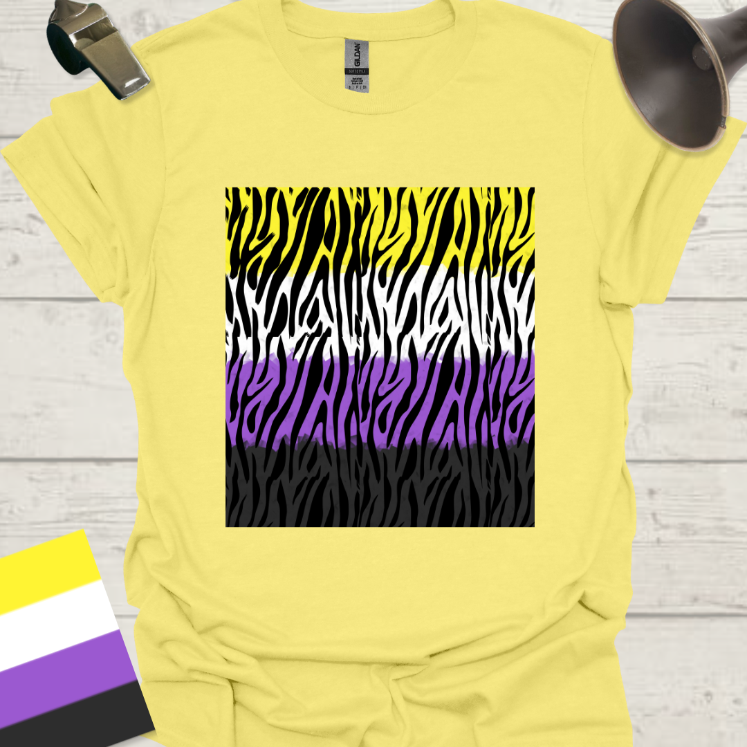 Unisex T-Shirt Black Tiger Pattern Non-Binary Cubism Flag Design