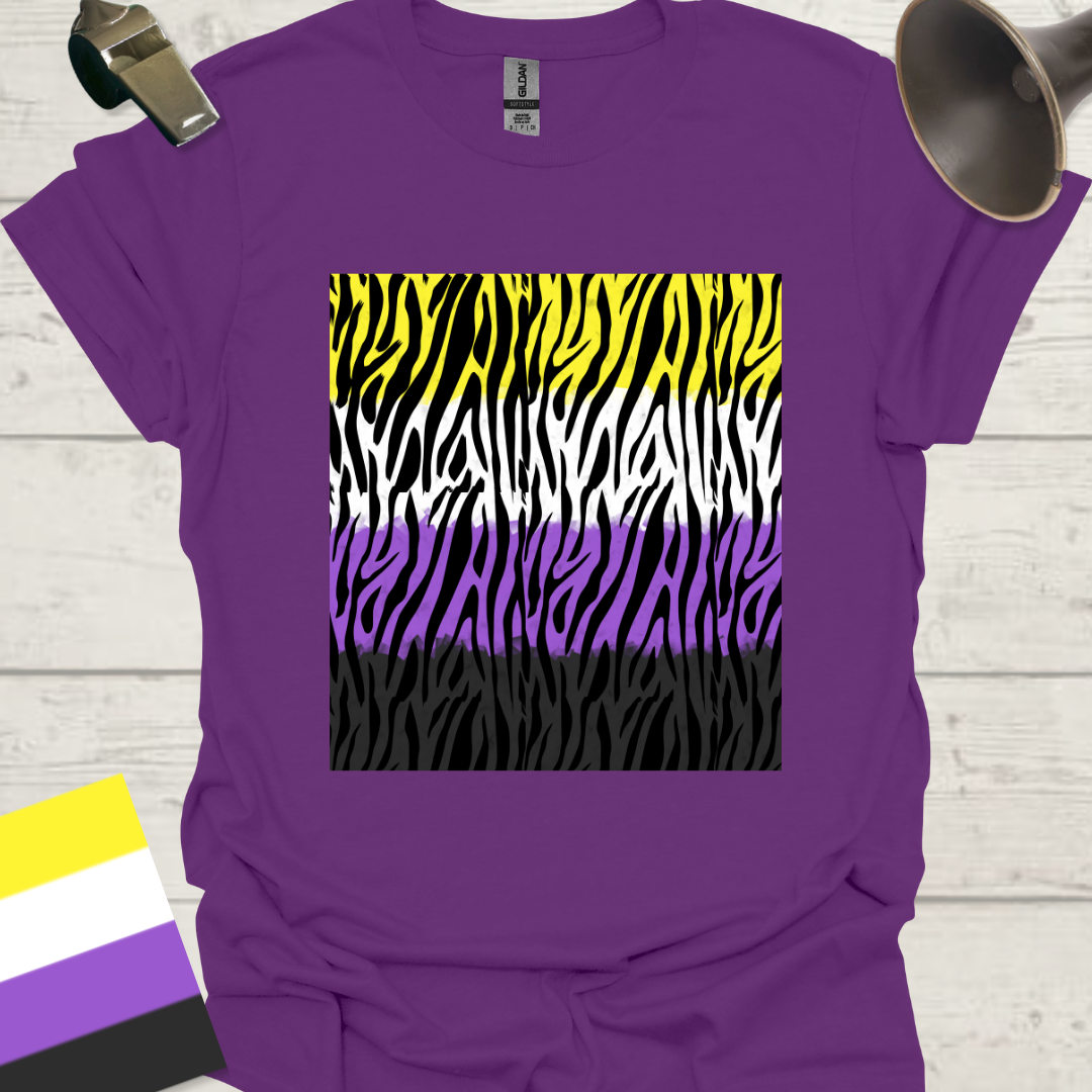 Unisex T-Shirt Black Tiger Pattern Non-Binary Cubism Flag Design