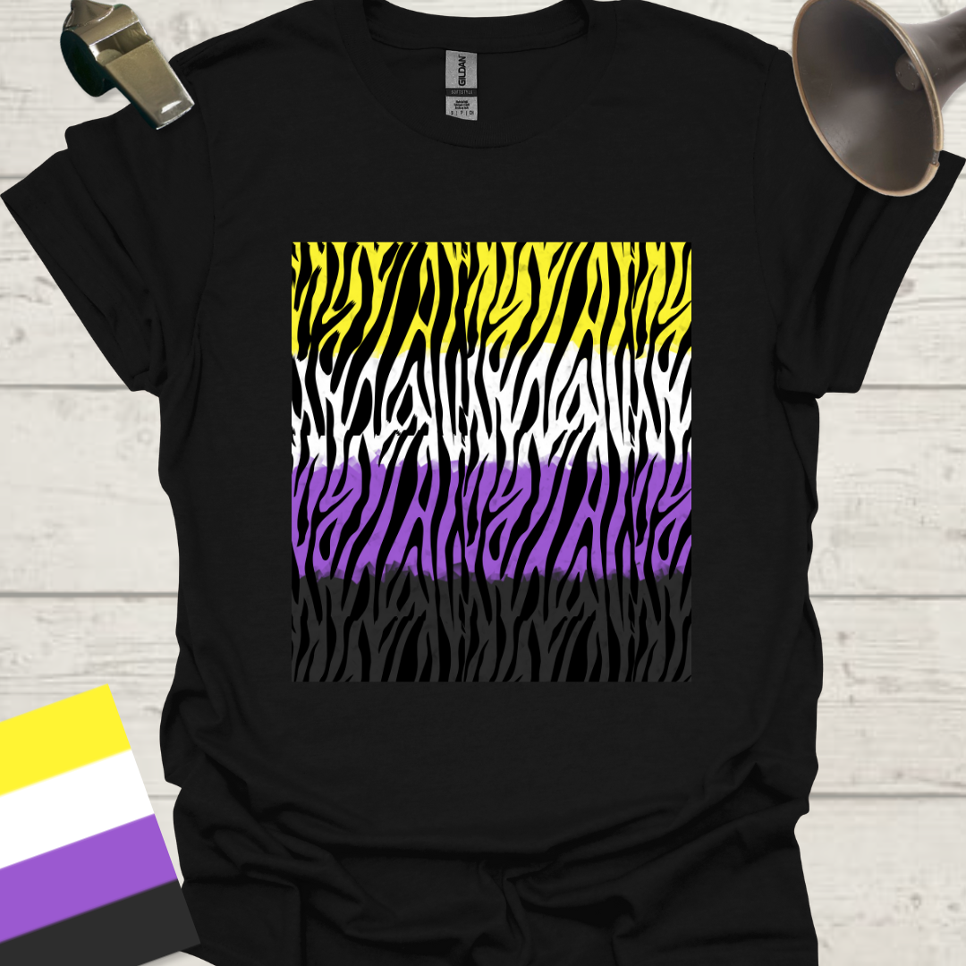 Unisex T-Shirt Black Tiger Pattern Non-Binary Cubism Flag Design