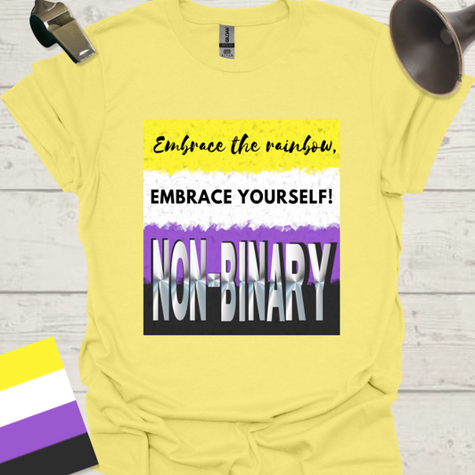 Unisex T-Shirt Embrace the rainbow, Embrace yourself! Non-Binary Cubism Flag Design