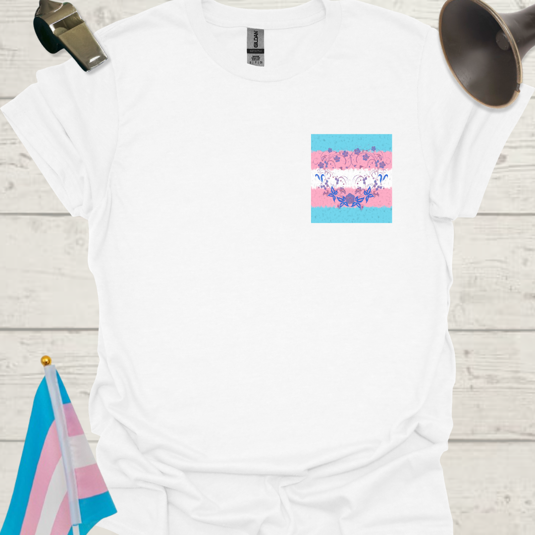 Transgender Pride T-Shirt, Cubism Floral Butterflies Unisex Softstyle
