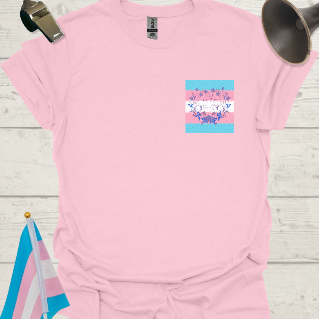 Transgender Pride T-Shirt, Cubism Floral Butterflies Unisex Softstyle