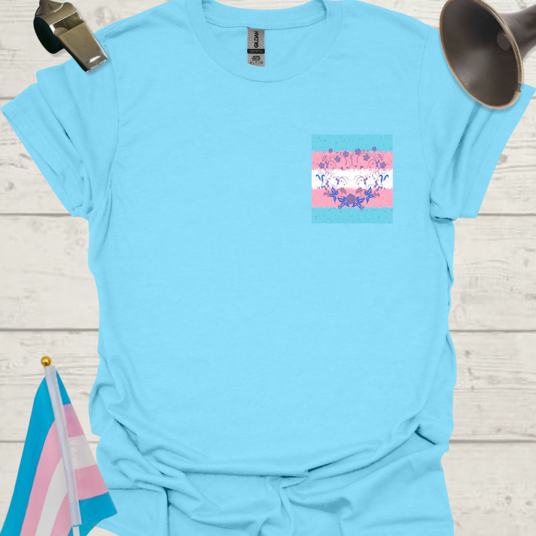 Transgender Pride T-Shirt, Cubism Floral Butterflies Unisex Softstyle