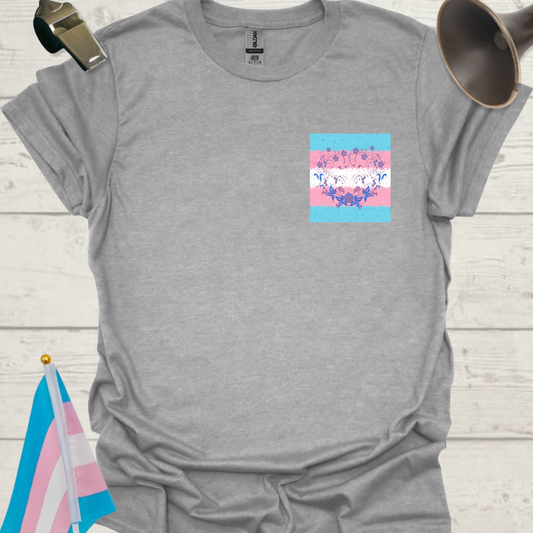 Transgender Pride T-Shirt, Cubism Floral Butterflies Unisex Softstyle
