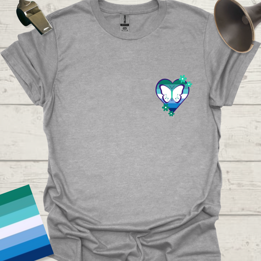 Gay Pride Flag Heart Butterfly, Flowers T-Shirt