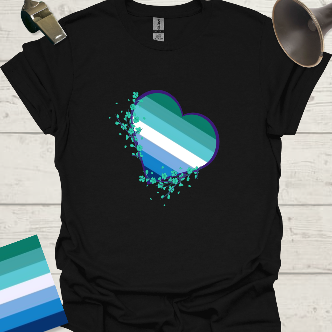 Gay Pride Flag Colors Heart Floral T-Shirt