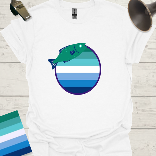Gay Man Pride Rainbow Stripes in a Sphere, Fish T-Shirt