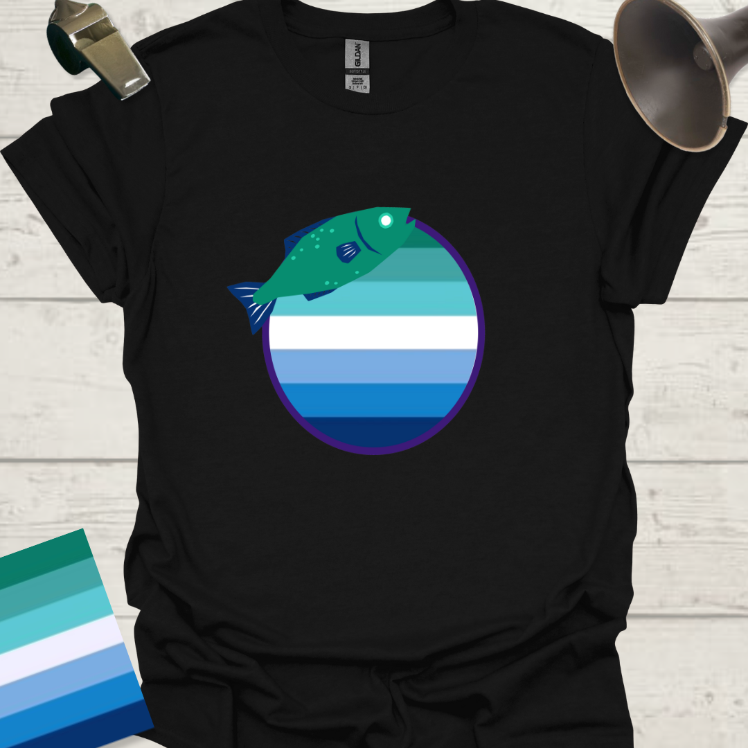 Gay Man Pride Rainbow Stripes in a Sphere, Fish T-Shirt