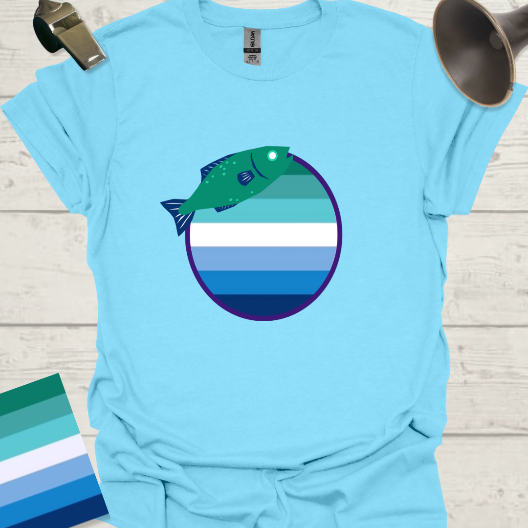 Gay Man Pride Rainbow Stripes in a Sphere, Fish T-Shirt