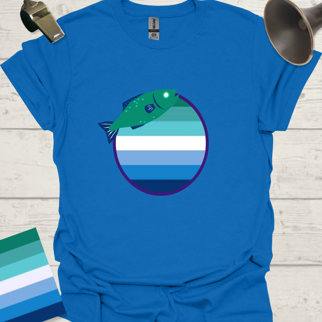 Gay Man Pride Rainbow Stripes in a Sphere, Fish T-Shirt