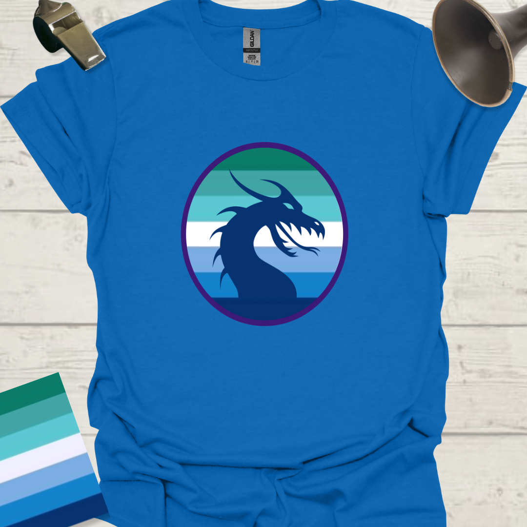 Gay Man Pride Flag Colors in a Sphere, Blue Dragon T-Shirt