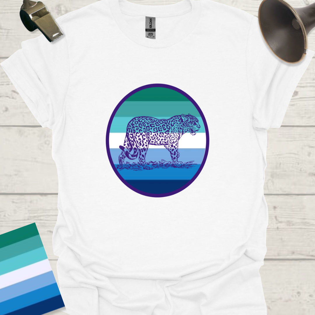 Gay Man Pride Flag Colors in a Sphere, Cute Leopard T-Shirt