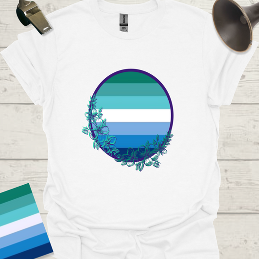 Gay Man Pride Rainbow Stripes in a Sphere, Wild Flowers T-Shirt
