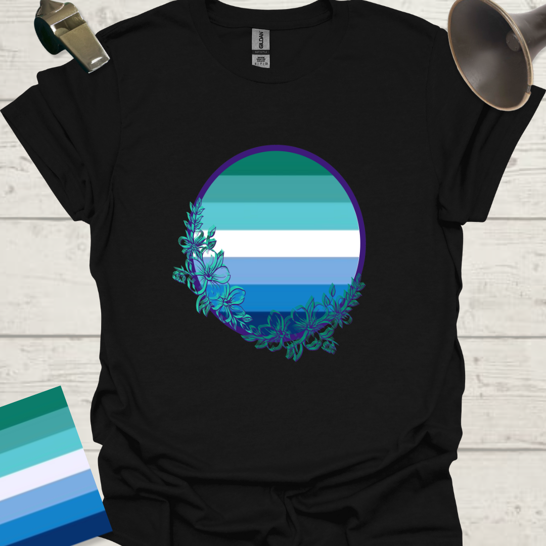 Gay Man Pride Rainbow Stripes in a Sphere, Wild Flowers T-Shirt