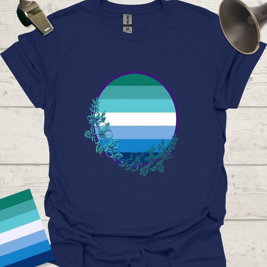 Gay Man Pride Rainbow Stripes in a Sphere, Wild Flowers T-Shirt