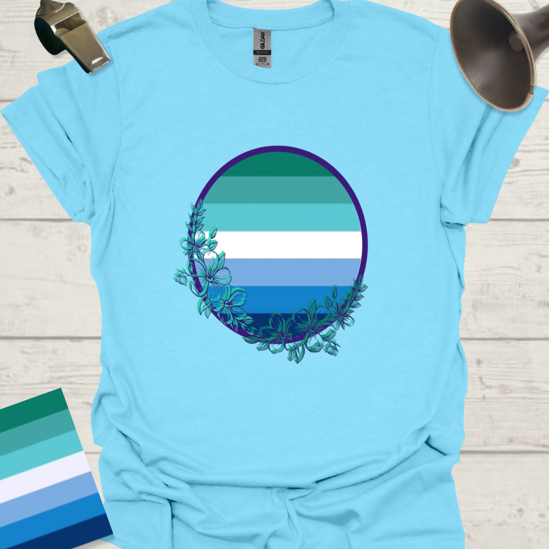 Gay Man Pride Rainbow Stripes in a Sphere, Wild Flowers T-Shirt