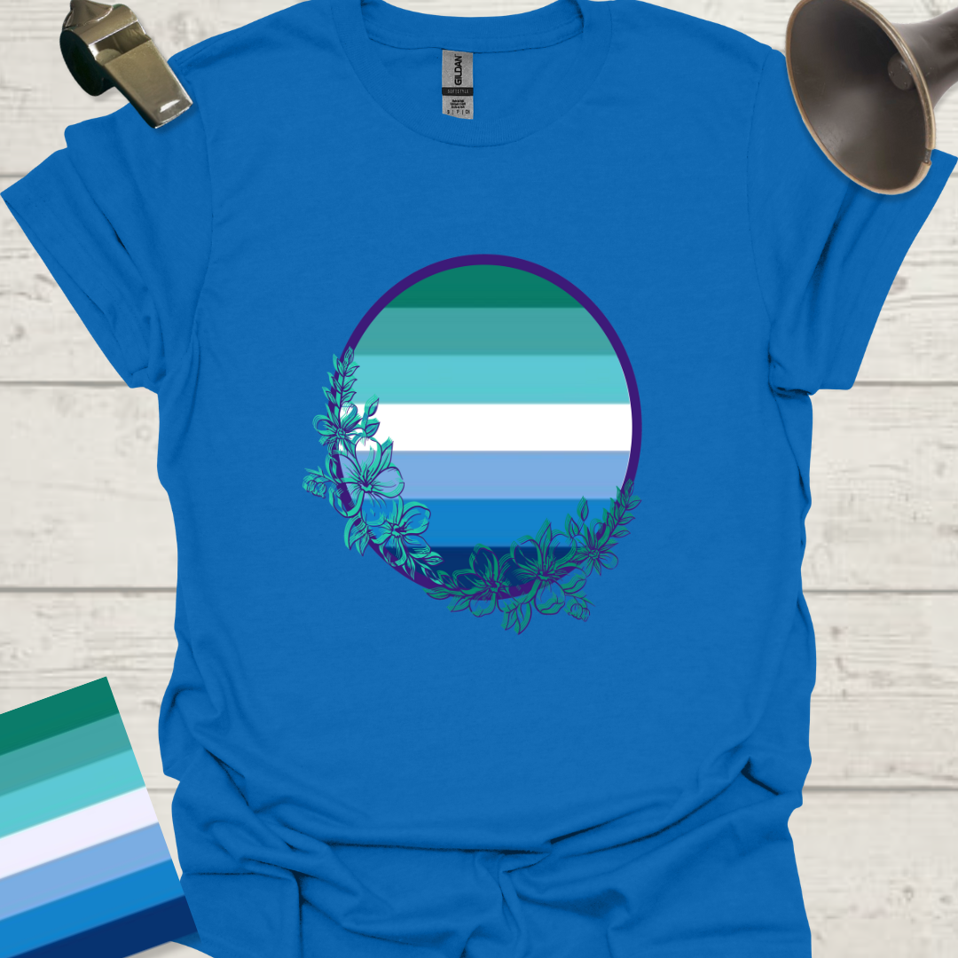 Gay Man Pride Rainbow Stripes in a Sphere, Wild Flowers T-Shirt