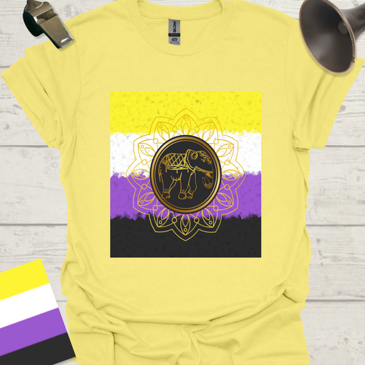Unisex T-Shirt Golden Elephant, Mandala Flower Non-Binary Cubism Flag Design