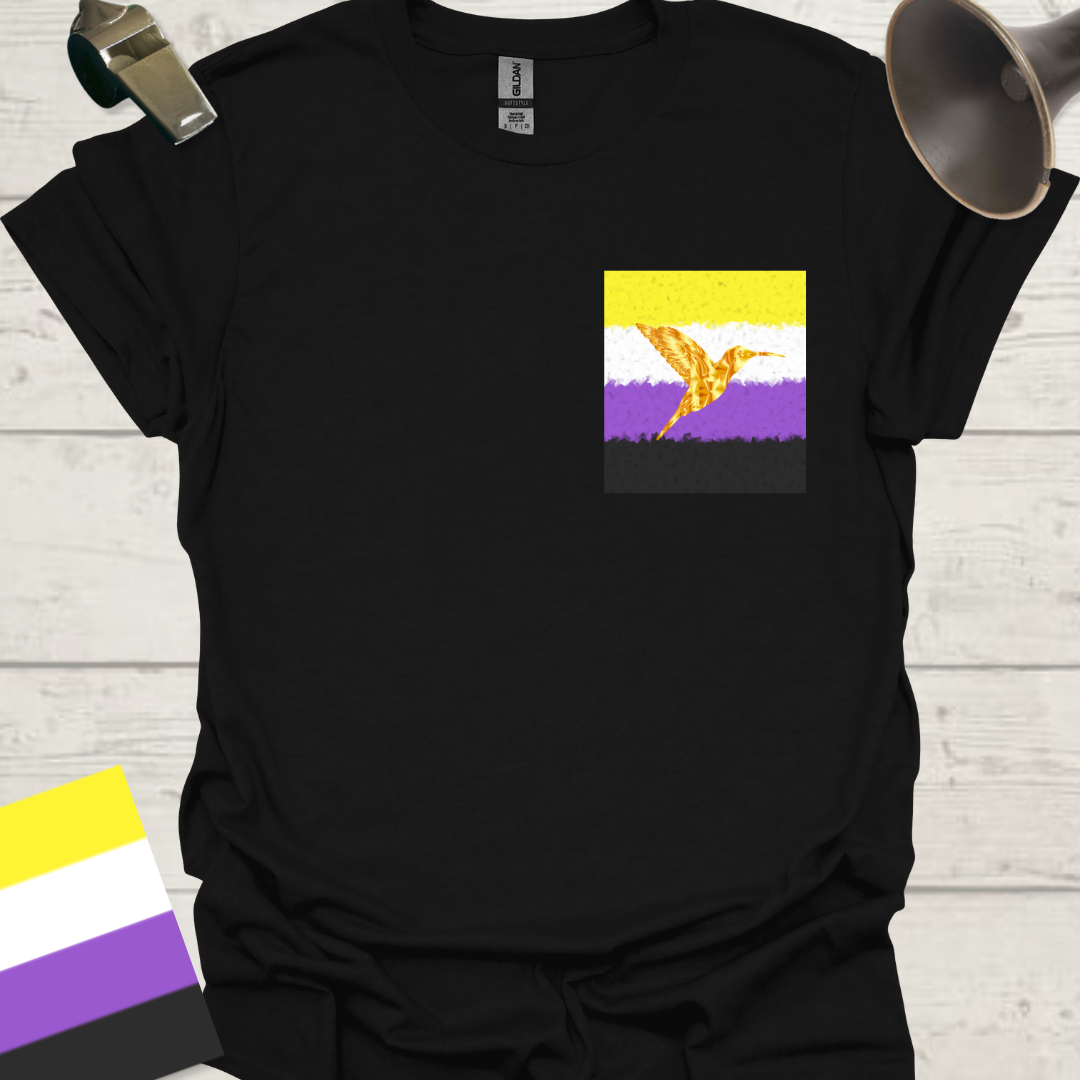 Unisex T-Shirt Gold Hummingbird Non-Binary Cubism Flag Design