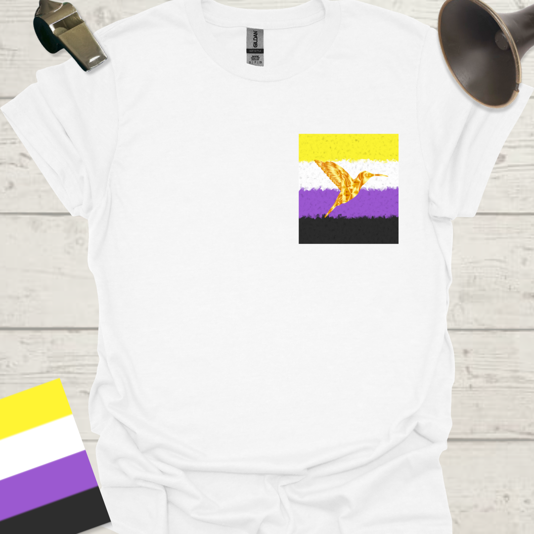 Unisex T-Shirt Gold Hummingbird Non-Binary Cubism Flag Design