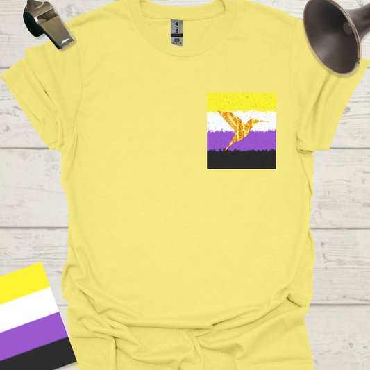 Unisex T-Shirt Gold Hummingbird Non-Binary Cubism Flag Design