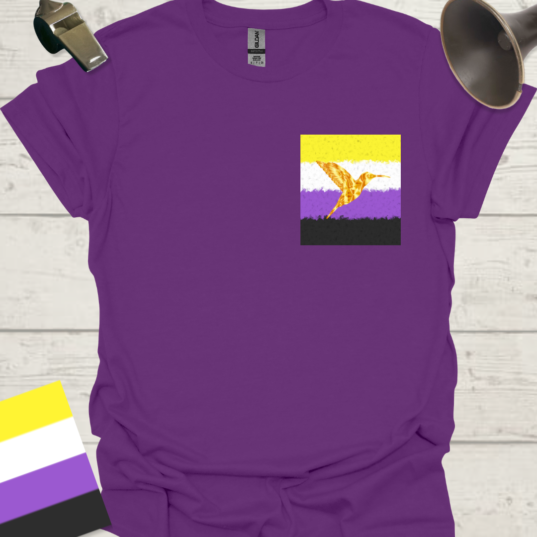 Unisex T-Shirt Gold Hummingbird Non-Binary Cubism Flag Design