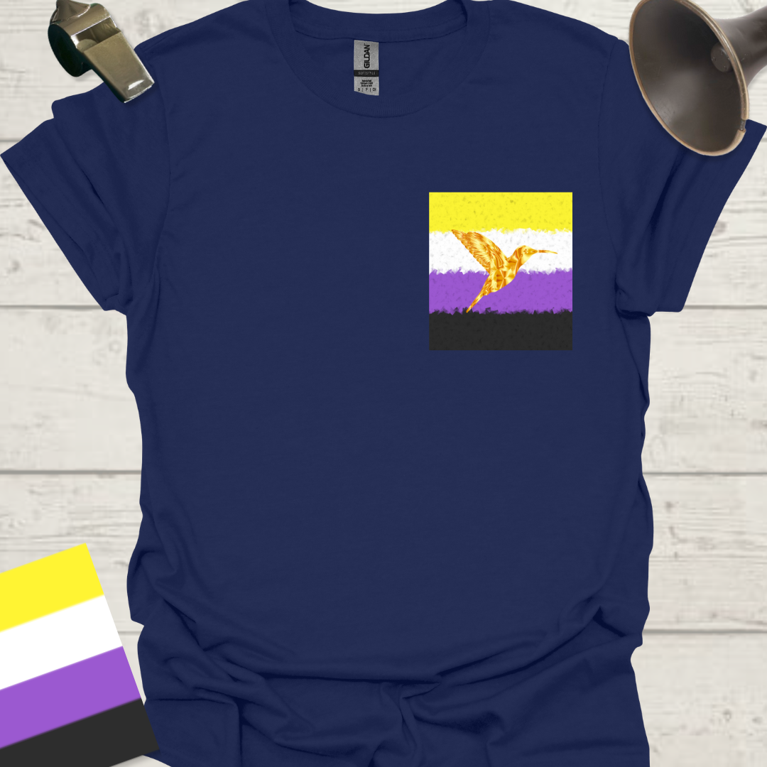Unisex T-Shirt Gold Hummingbird Non-Binary Cubism Flag Design