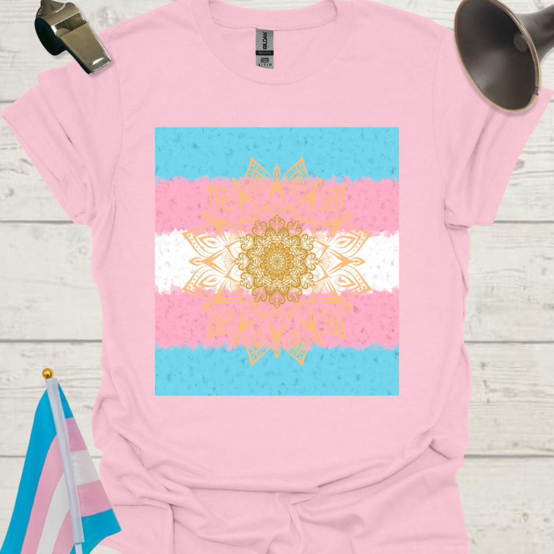 Transgender Pride T-Shirt, Cubism Golden Eye Flower Mandala Unisex Softstyle