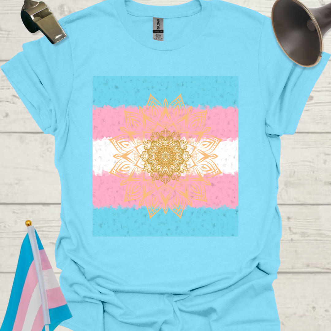 Transgender Pride T-Shirt, Cubism Golden Eye Flower Mandala Unisex Softstyle