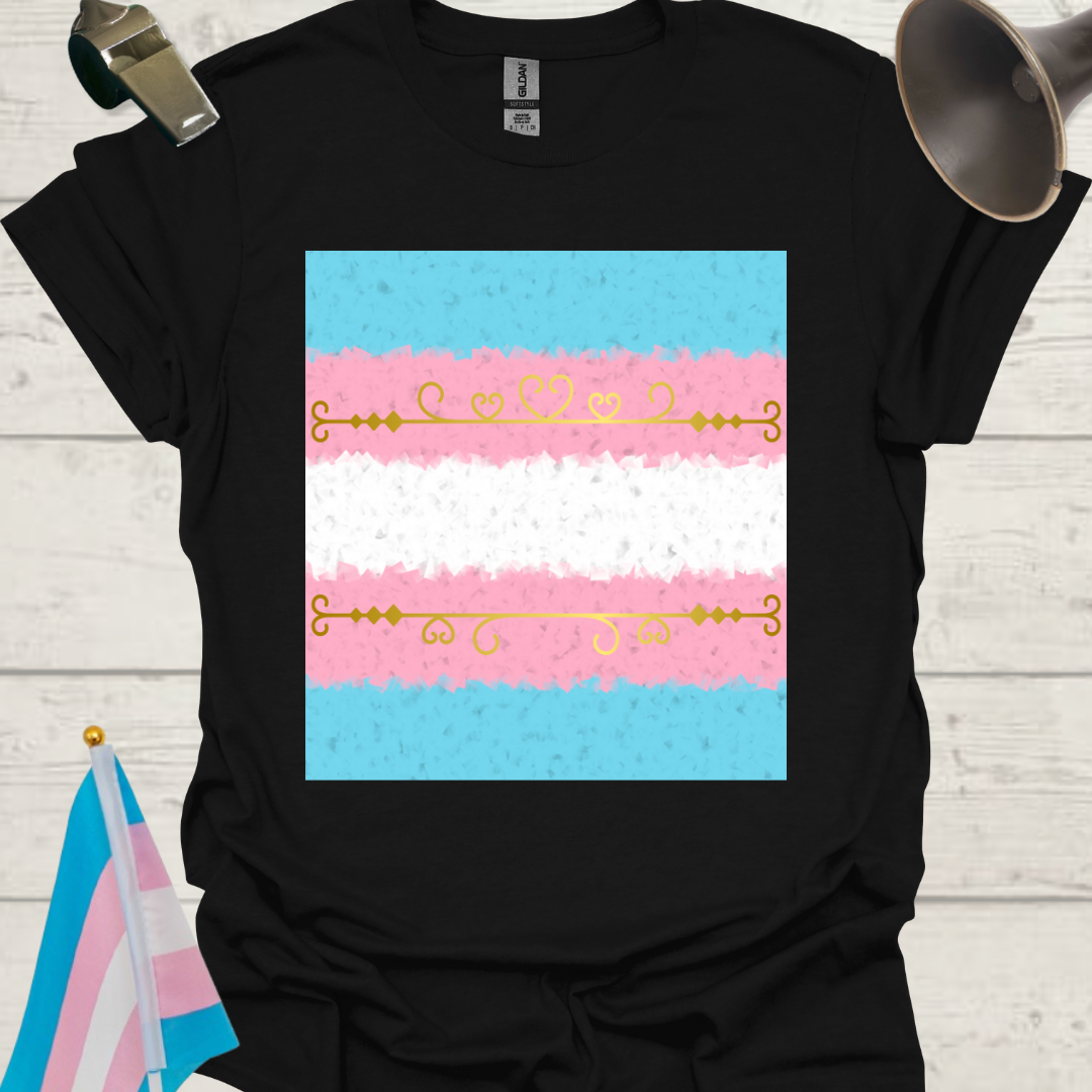 Transgender Pride T-Shirt, Cubism Golden Heart Line Ornaments Unisex Softstyle