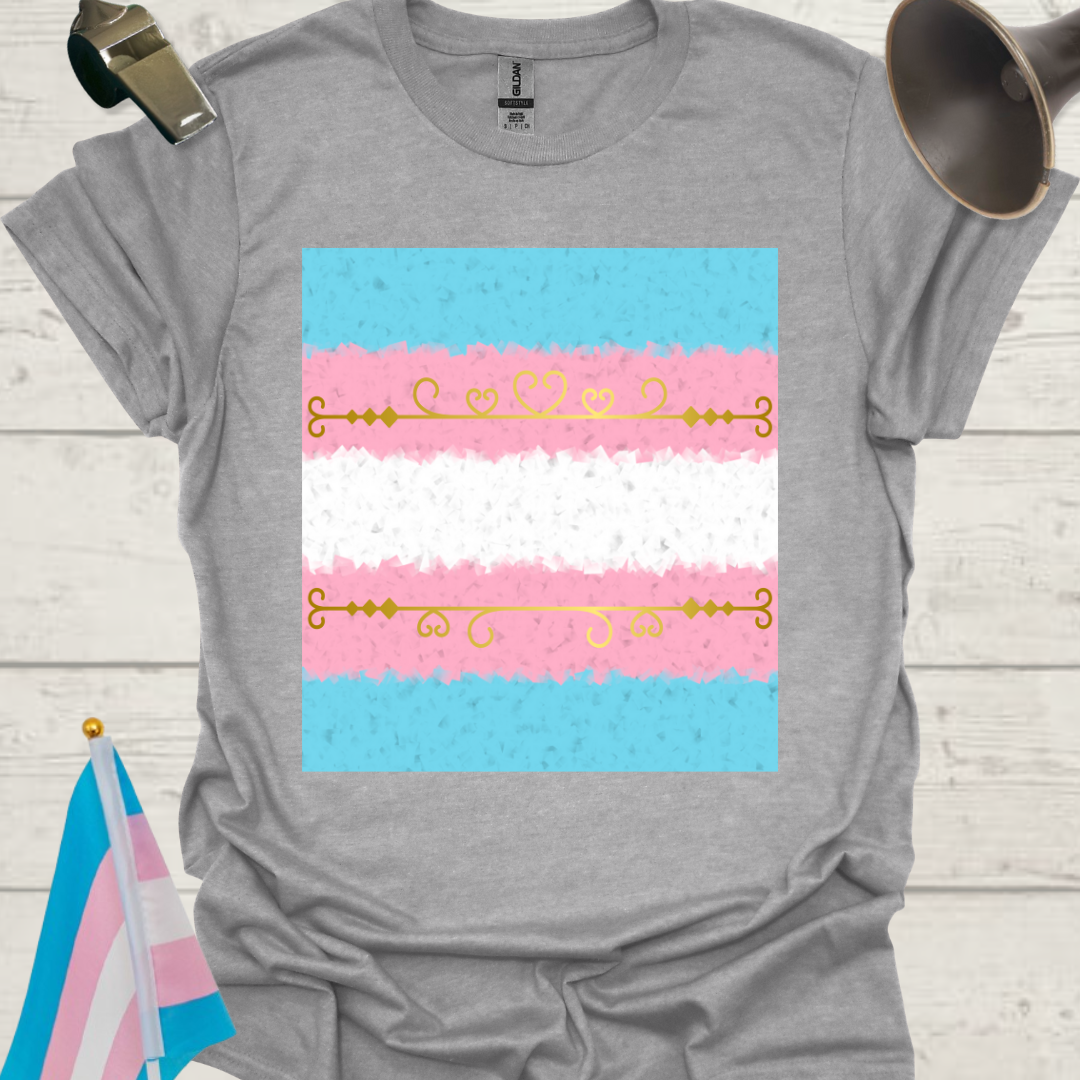 Transgender Pride T-Shirt, Cubism Golden Heart Line Ornaments Unisex Softstyle