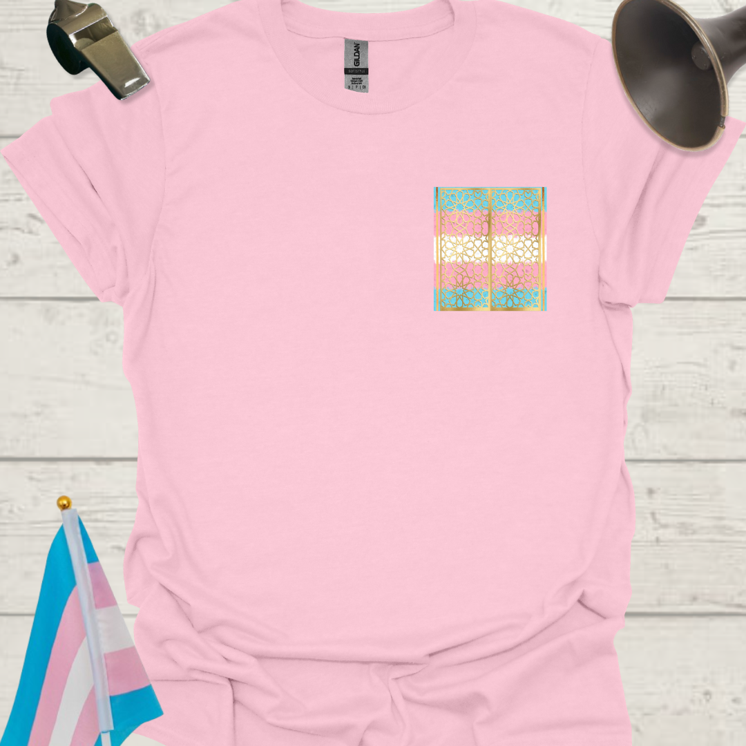 Transgender Pride T-Shirt, Cubism Golden Ornaments Unisex Softstyle