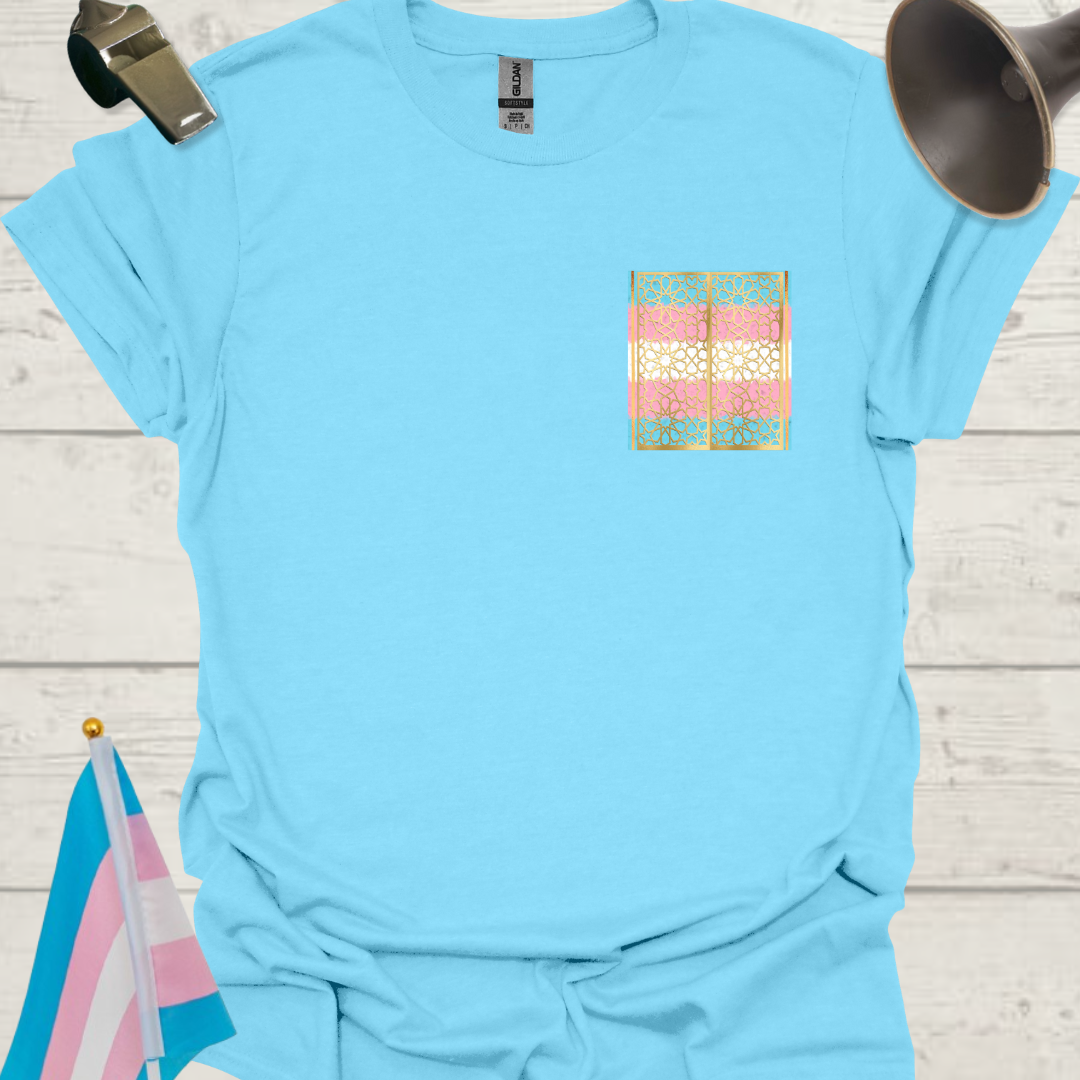 Transgender Pride T-Shirt, Cubism Golden Ornaments Unisex Softstyle