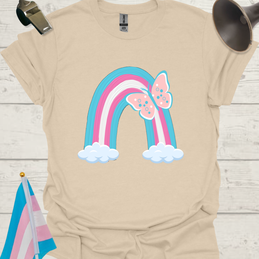 Transgender Pride Flag colors, Beautiful Butterfly, Rainbow and Clouds T-Shirt