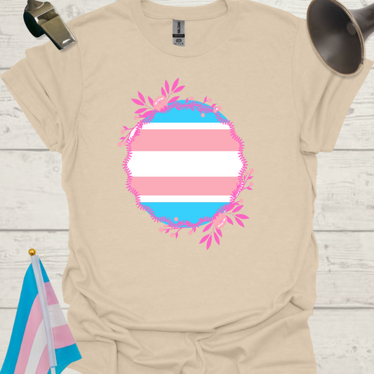 Transgender Pride Colors Sphere, Wild Pink Flowers T-Shirt