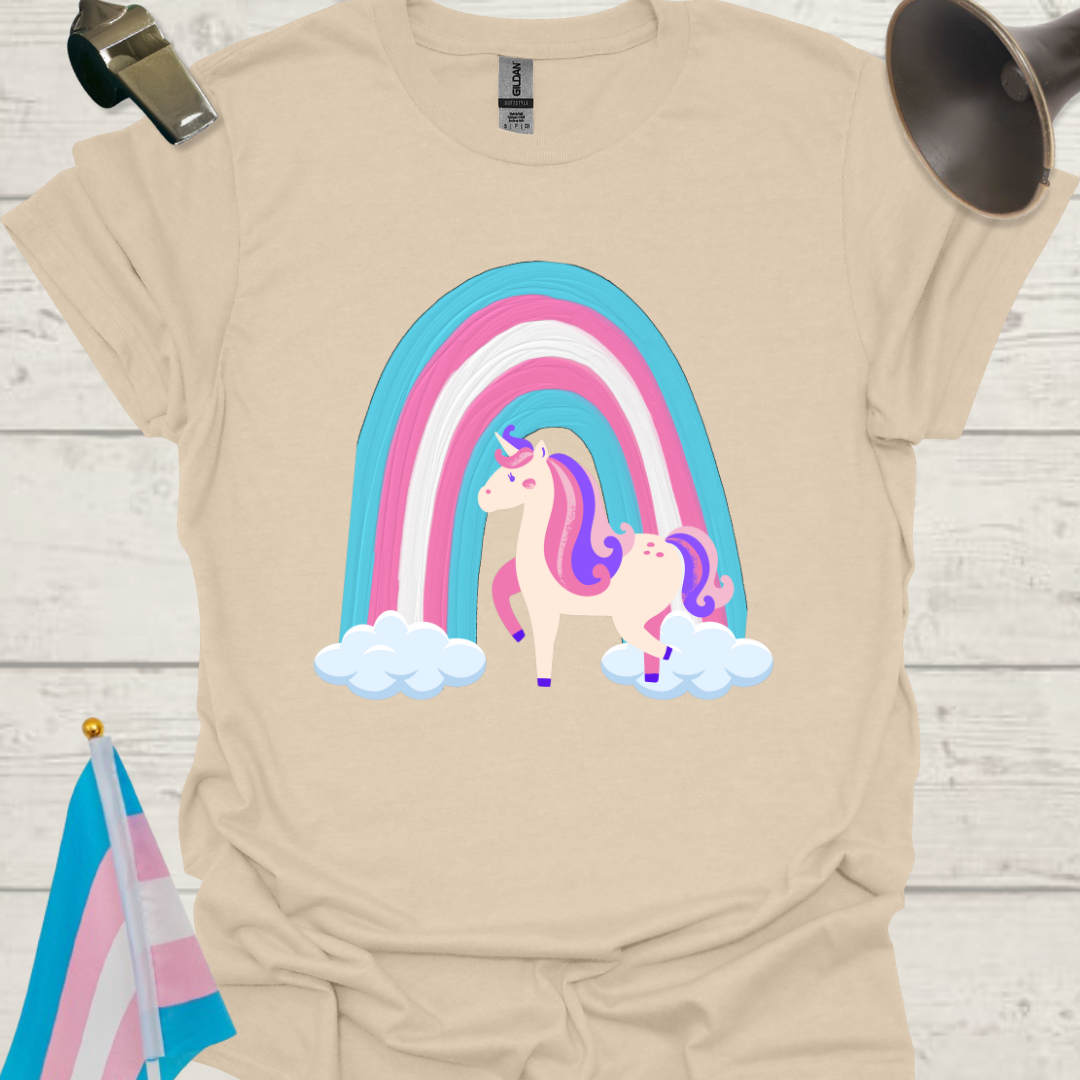Transgender Pride Flag colors, Cute Unicorn, Rainbow and Clouds T-Shirt