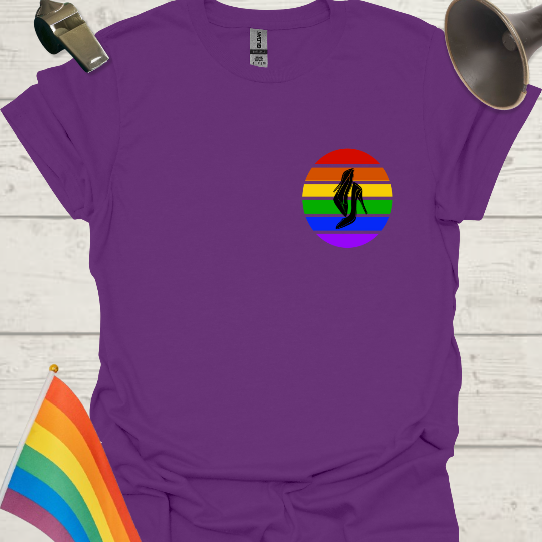 LGBTQ Pride Rainbow Stripes in a Sphere, Black Heels T-shirt