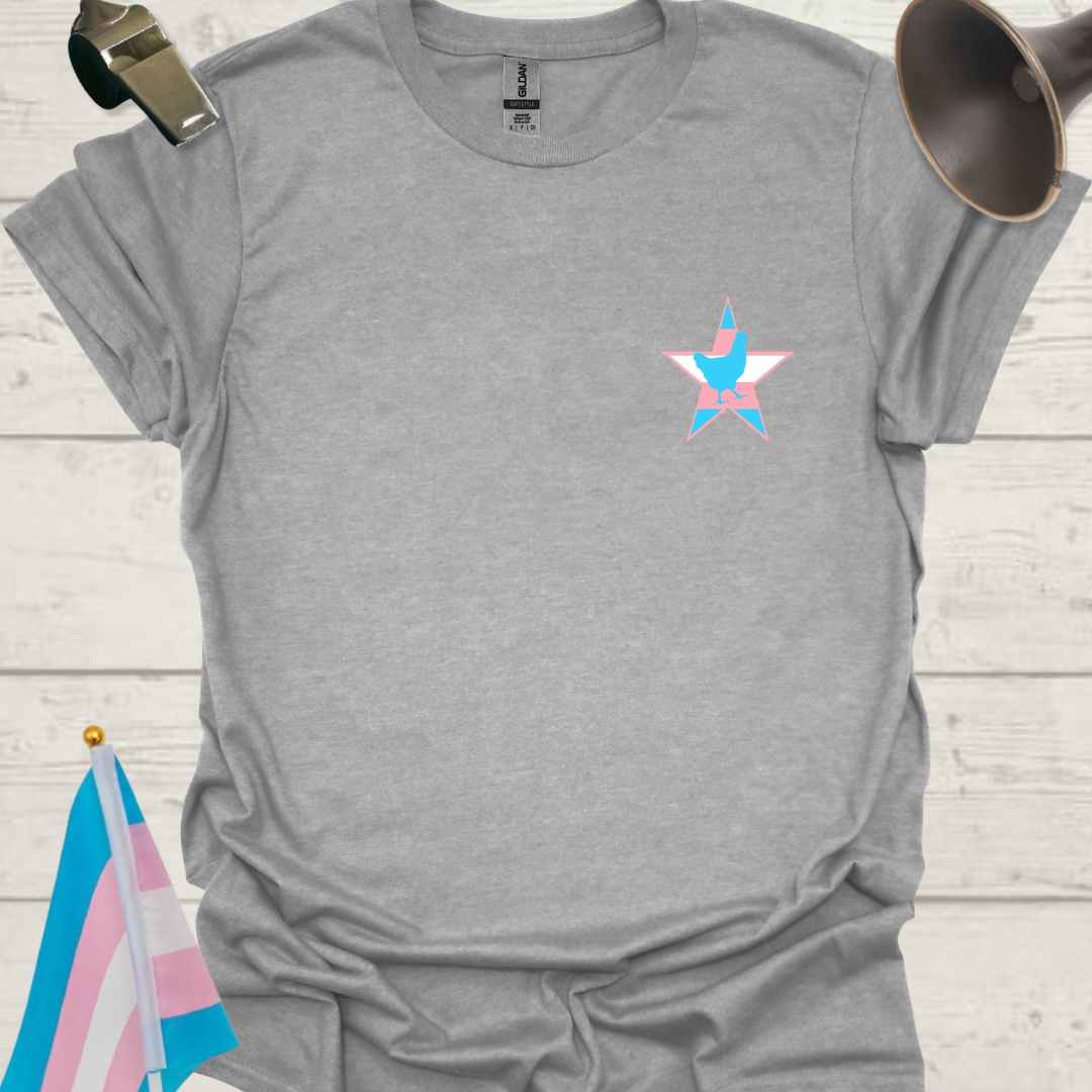 LGBTQ Transgender Pride Flag Colors, Cute Chicken in a Star T-Shirt