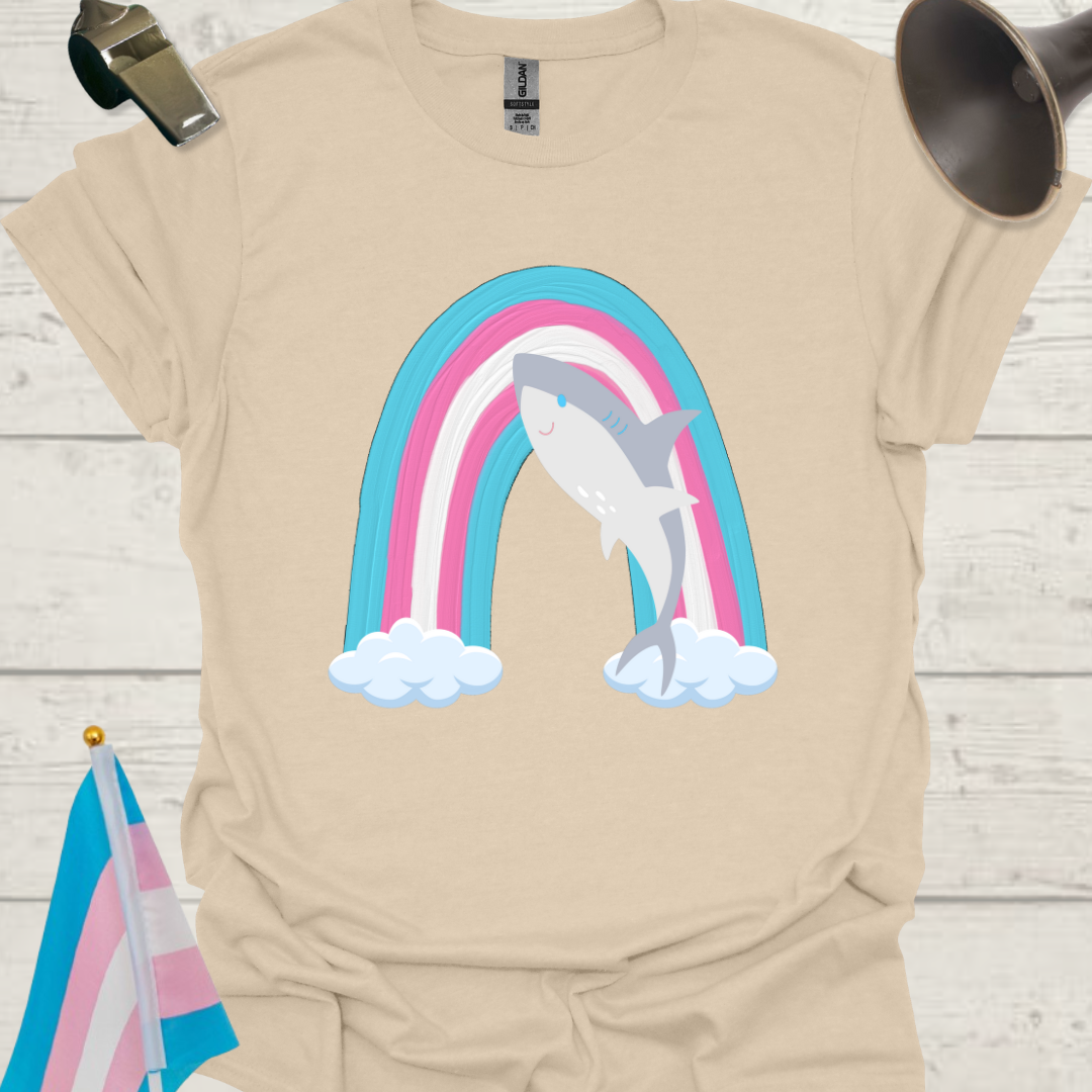 Transgender Pride Flag colors, Cute Shark, Rainbow and Clouds T-Shirt