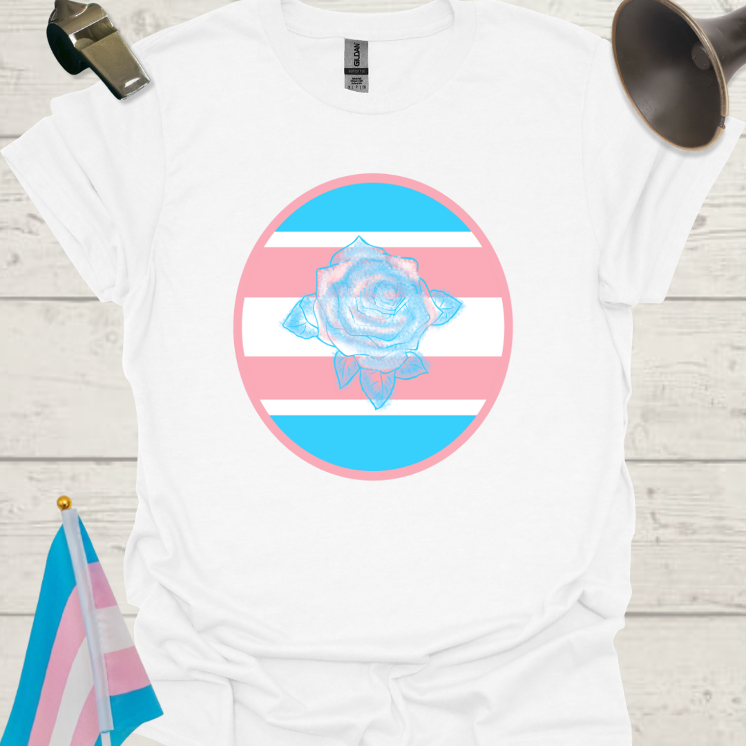 Transgender Pride Colors Sphere, Blue Pink White Rose T-Shirt