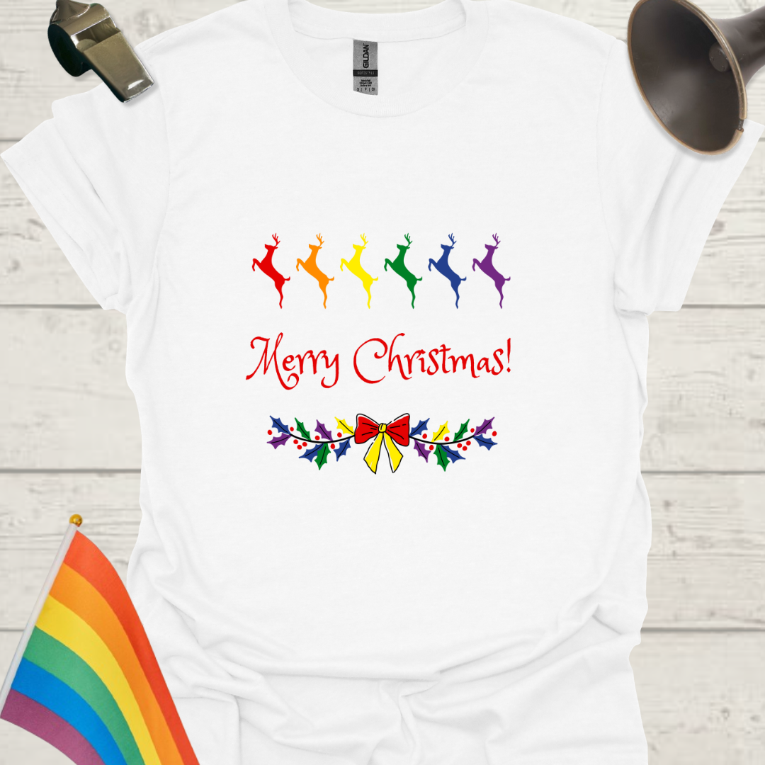 LGBTQ - Rainbow Deer Merry Christmas T-Shirt