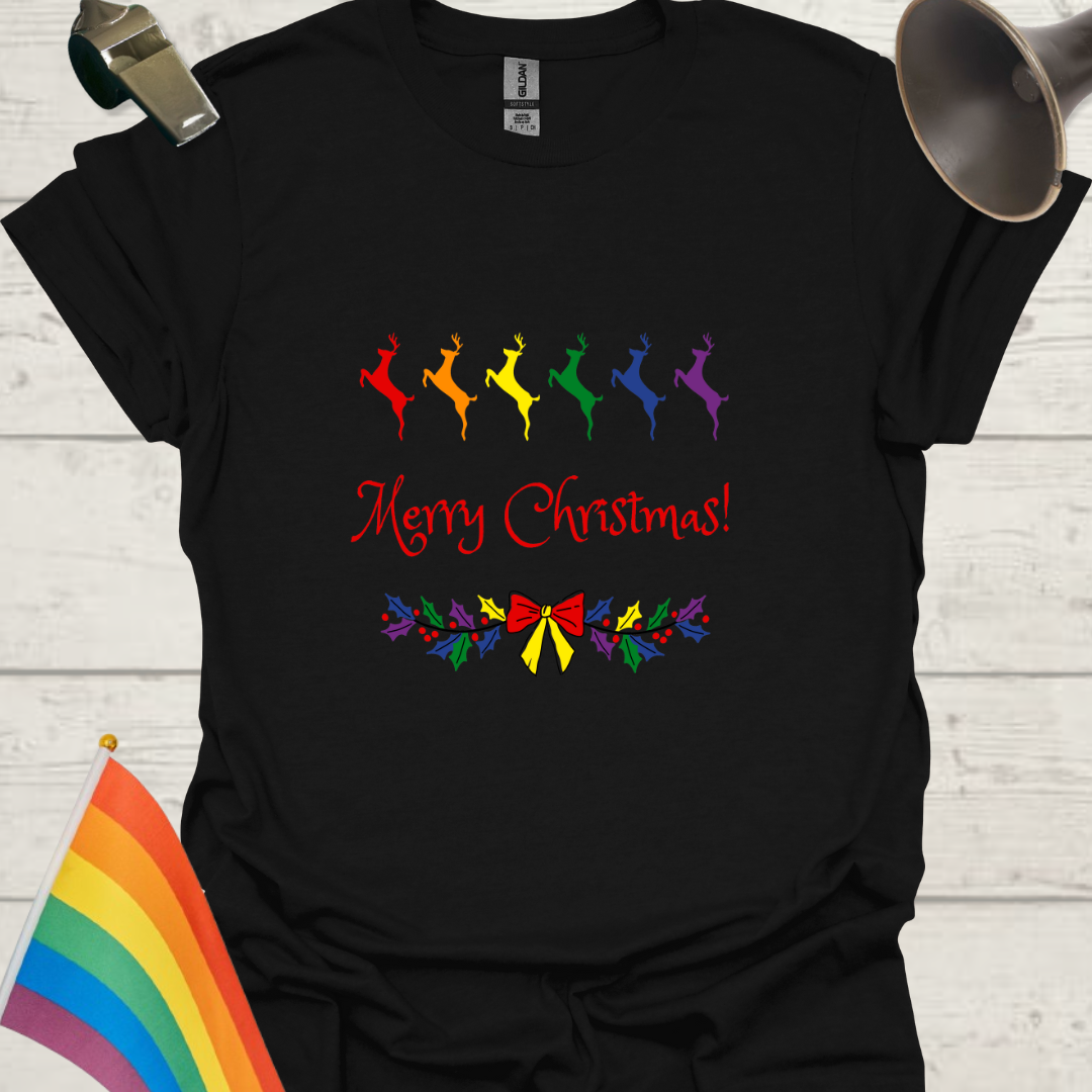LGBTQ - Rainbow Deer Merry Christmas T-Shirt