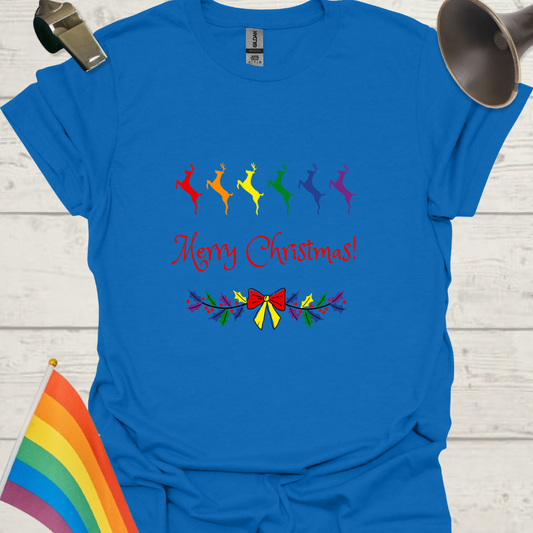 LGBTQ - Rainbow Deer Merry Christmas T-Shirt