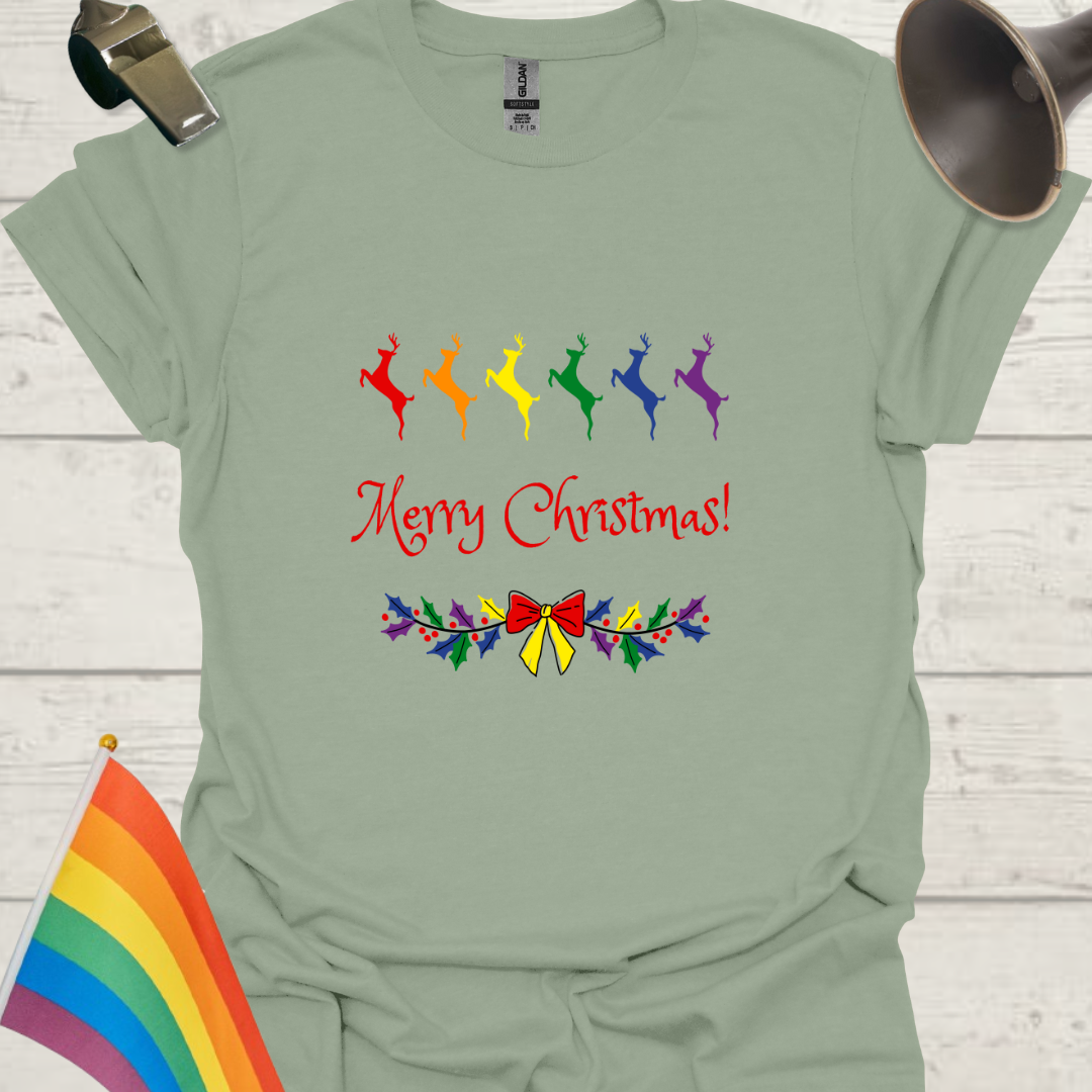 LGBTQ - Rainbow Deer Merry Christmas T-Shirt