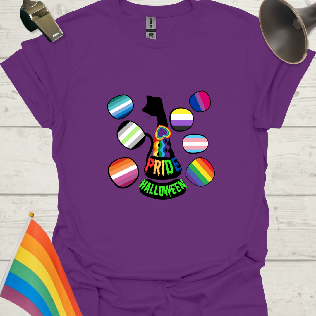 Halloween LGBT Pride Flag Black Cat T-Shirt