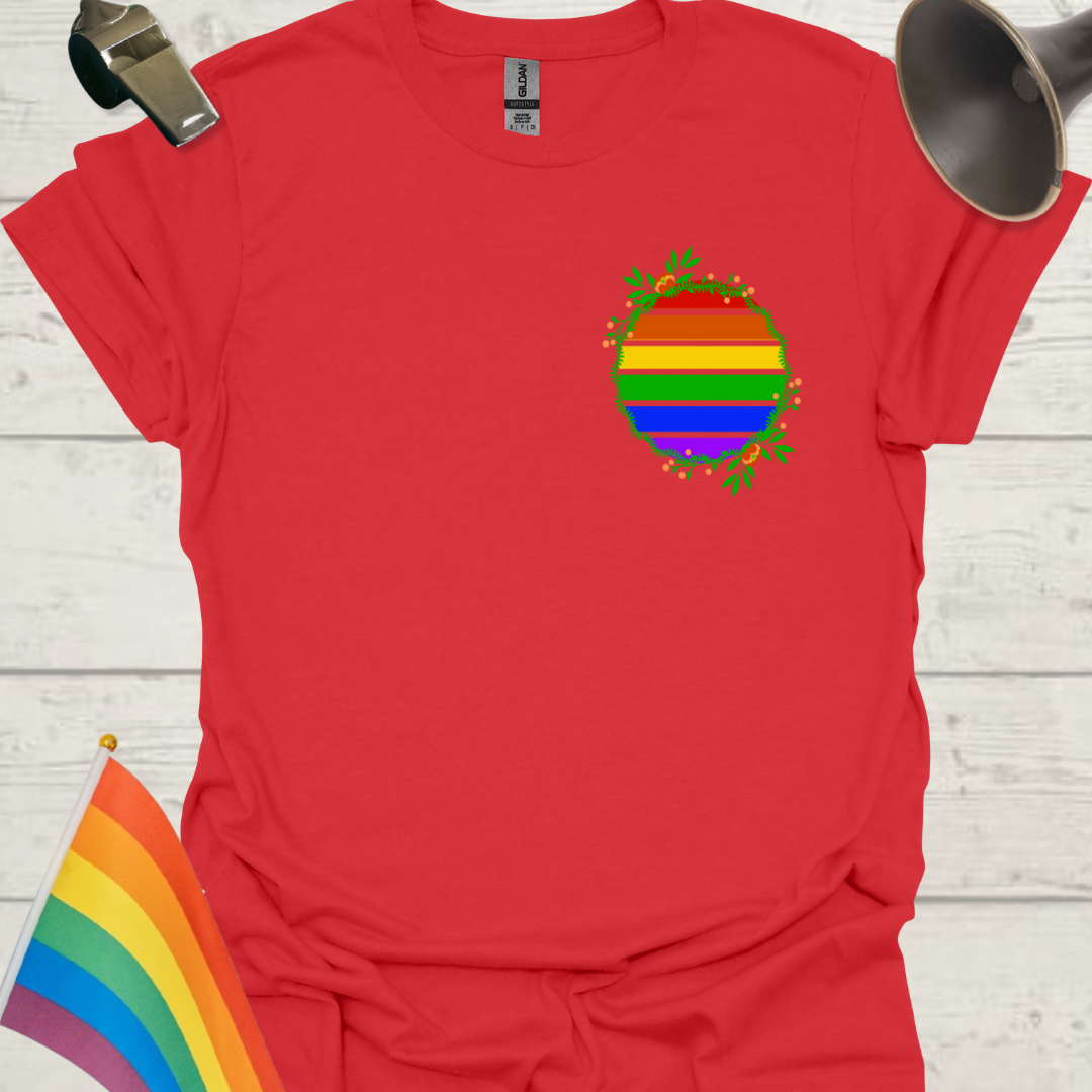 LGBT Pride Rainbow Stripes in a sphere with wild flowers T-shirt