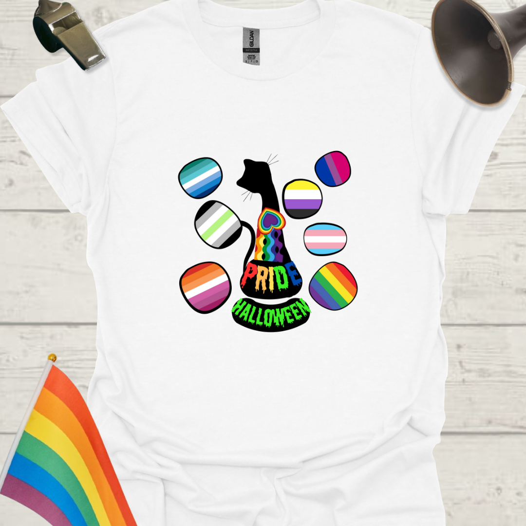 Halloween LGBT Pride Flag Black Cat T-Shirt
