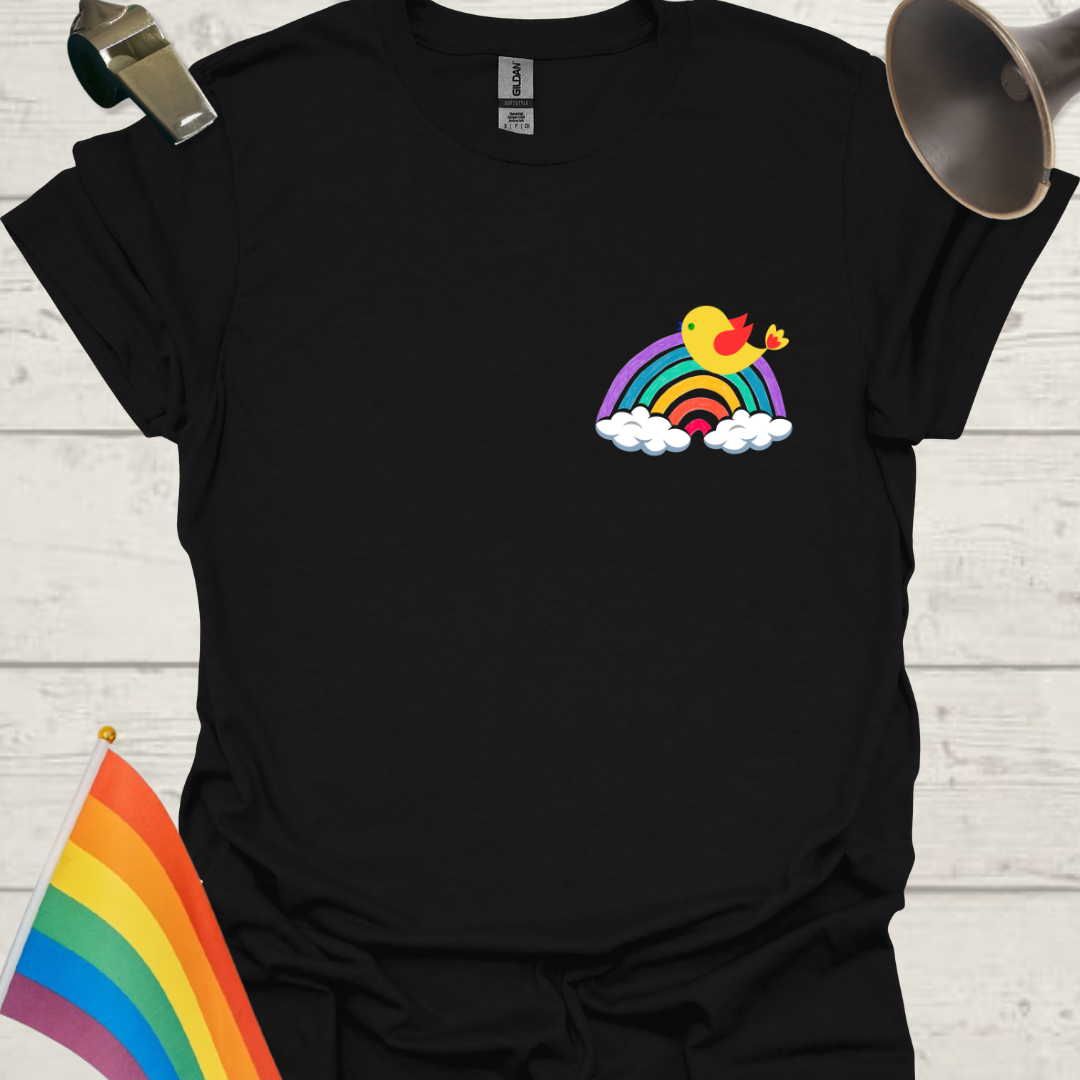 Unisex Pride T-Shirt - LGBTQ Pride Bird on a Rainbow Design