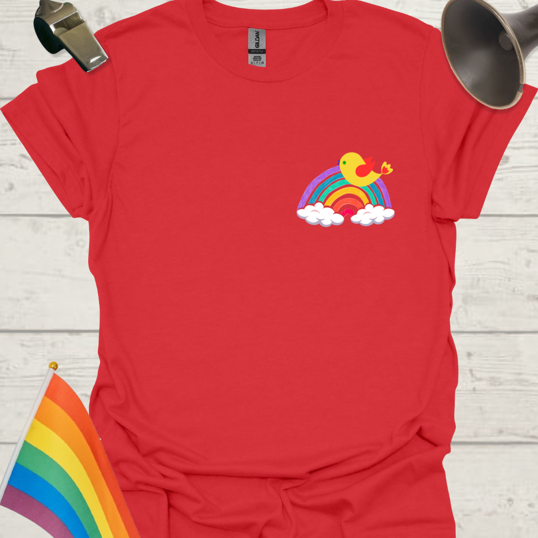Unisex Pride T-Shirt - LGBTQ Pride Bird on a Rainbow Design