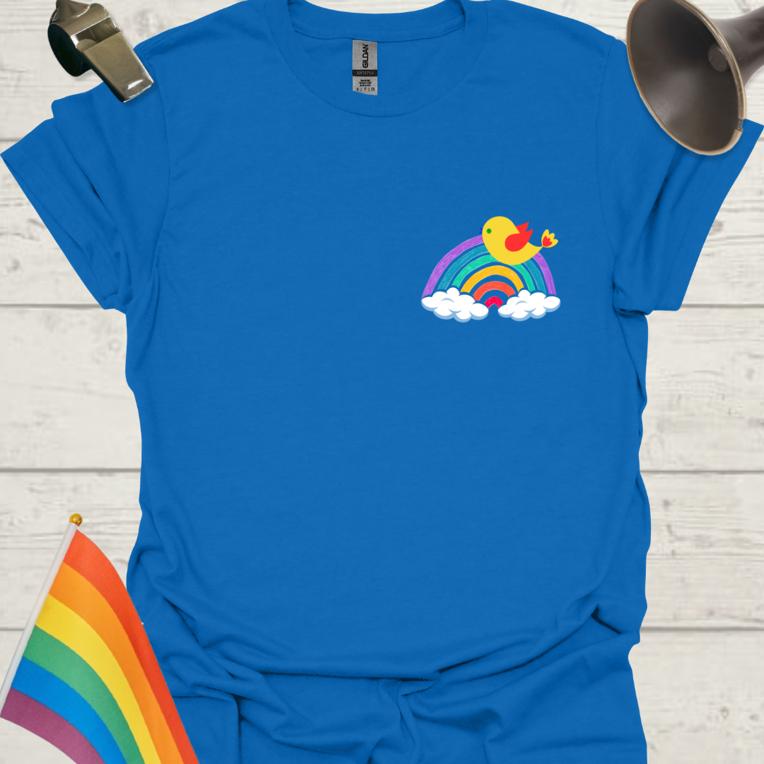 Unisex Pride T-Shirt - LGBTQ Pride Bird on a Rainbow Design